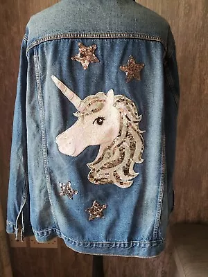 Buy New Look Denim Jacket  Size 26  Sequins Unicorn • 33£