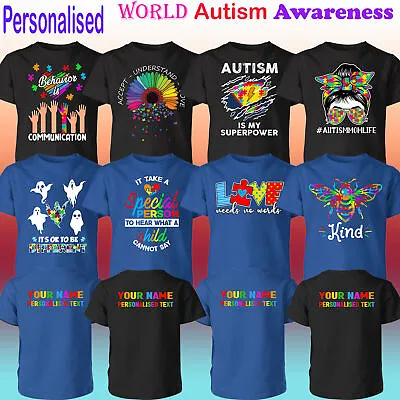 Buy Personalised WORLD AUTISM AWARENESS DAY Kids T Shirt Printed Graphic Tee Top • 7.59£