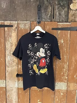 Buy Disney Men’s Black Mickey Mouse T-Shirt Short Sleeved Top Logo Size Medium • 9.99£
