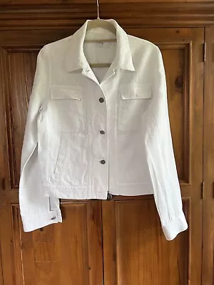 Buy Women’s White Linen Denim Jacket Size 10, 12 Relaxed Fit Anne Storey • 19.99£