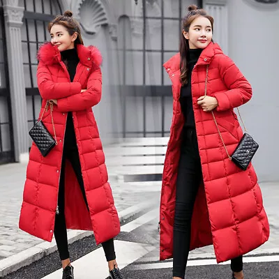 Buy Women Winter Fur Long Quilted Parka Warm Puffer Ladies Padded Hooded Jacket Coat • 35.88£