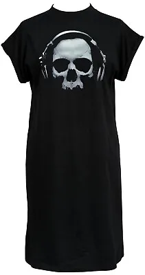 Buy Women's Gothic High Neck T-Shirt Dress Skull Headphones Rave Cyber Goth • 29.50£