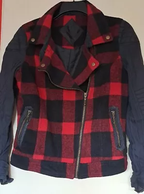 Buy Primark Red & Black Checked Distressed Jacket With Thin Fabric Sleeves Size 12  • 8£