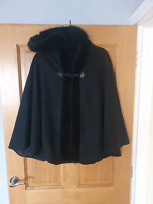 Buy Black Faux Fur Poncho Jacket Cape • 8.99£