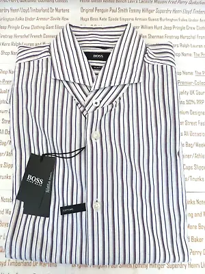 Buy Mens Stripe Shirt Boss Jemerson White Size 41 Long Sleeve Slim-Fit Shirts R£109 • 61.99£