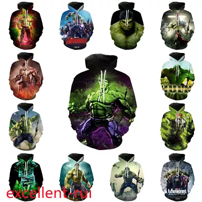 Buy Unisex 3D Marvel Hulk Superhero Hoodies Sweatshirt Hooded Jumper Pullover Gifts • 17.98£