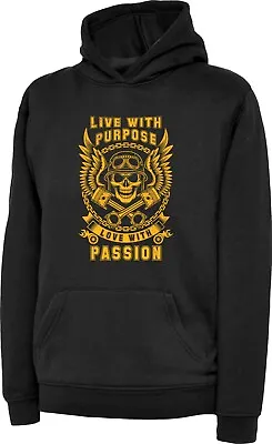 Buy Love With Passion Hoodie Live With Purpose Attitude Biker Design Sarcastic Top • 18.99£