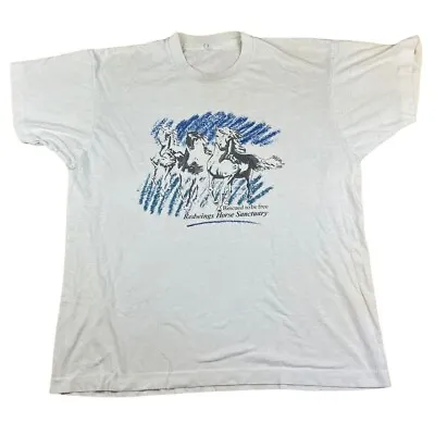 Buy Vintage T Shirt Single Stitch Horse Sanctuary White Medium 90s Animal Tee • 25£