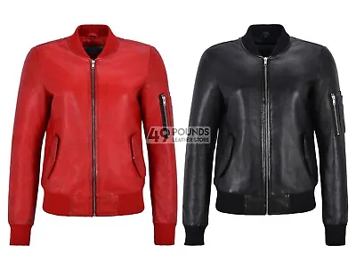 Buy Ladies Bomber Leather Jacket Retro Pilot Casual Top Real Leather Jacket 2348 • 41.65£