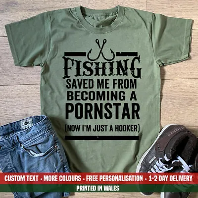 Buy Fishing Saved Me Pornstar Hooker T Shirt Funny Fish Fathers Day Birthday Gift • 12.99£