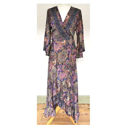 Buy Purple Long Wrap Dress Maxi Silk Style 20 22 Boho Plus Size Gypsy XL Summer • 28.99£