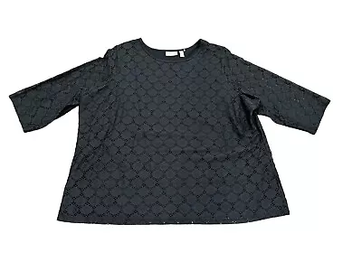 Buy D & Co Denim & Company Black Lace 3/4 Sleeve Plus Sz 3X Tunic Top Shirt • 18.89£
