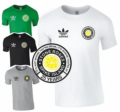 Buy Stone Roses Spike Island Ringer T Shirt - Lemon Adored Logo Mens High Quality • 12.99£