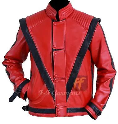 Buy Michael Jackson Thriller Mens Real Red Leather Jacket • 74.99£