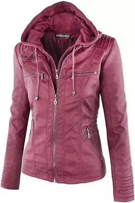 Buy Womens NEWBESTYLE Vivid Pink Faux Leather Casual Biker Jacket UK 2XL - Z03 • 14.99£