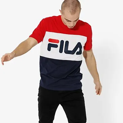 Buy Fila Men Cotton Crew Neck Logo Red White Navy Colourblock T Shirt Tee Small S • 9.49£
