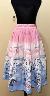 Buy Hell Bunny Vintage Style Romantic Pink Pond Swan Flare Swing Skirt I90 • 23.16£