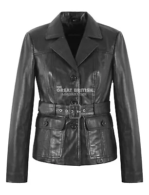 Buy Womens TRENCH Coat Black Classic Real Soft Genuine Leather Jacket Castle Kate • 76.49£