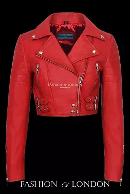 Buy PROVOCATIVE Cropped Ladies Leather Jacket Red Biker Rock Style Short Jacket 5625 • 60.58£