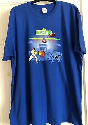 Buy Mens Gildan Blue Sesame Street Fighter Comic T Shirt Top Size 2XL • 9.99£