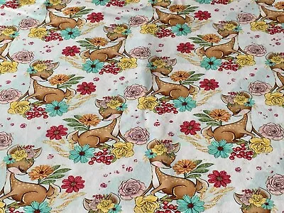 Buy Bambi On White Cotton Jersey Fabric, Cotton Lycra, 4 Way Stretch Sold 1/2 And 1m • 5.50£