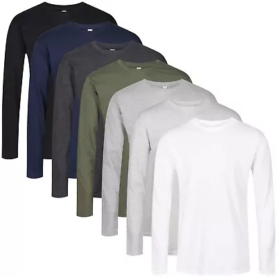 Buy Mens 3 Pack Mixed T-Shirts Long Sleeve Crew Neck 100 Cotton Plain Tee Casual Top • 12.99£
