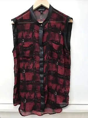 Buy ROCK & REPUBLIC Womens Sleeveless Button Up Red Black Sheer Shirt Top Size L • 22.05£