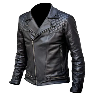 Buy Mens Vintage Cafe Racer Black Real Sheep Leather Moto Slim Fit Real Biker Jacket • 29.99£