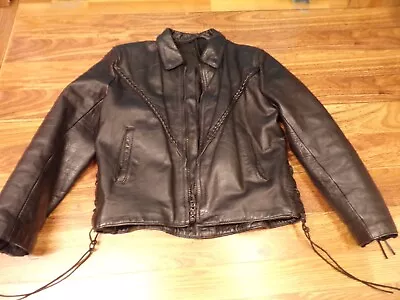 Buy Ladies HEAVY LEATHER COAT Jacket Biker Braid  Detail & Side Laces Zip Cuff • 28.34£