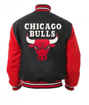 Buy Vintage Chicago Bulls Letterman Varsity Bomber NBA Black & Red Wool Sport Jacket • 74.99£