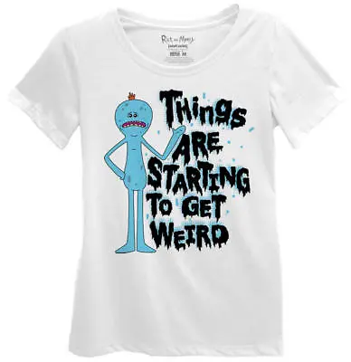 Buy Juniors Rick And Morty Mr Meeseeks Things Are Starting To Get Weird White Tee • 21.18£