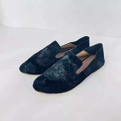 Buy Halogen Black Velvet Drop In Soft Loafers Dark Floral Evening Slipper Flats Sz 7 • 28.34£