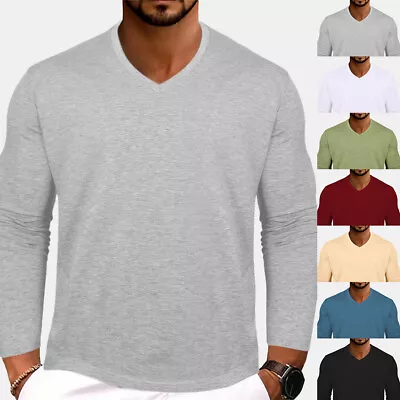 Buy Mens Long Sleeve Casual Shirt Business Car City Tshirt V Neck Pullover Work Tops • 11.79£