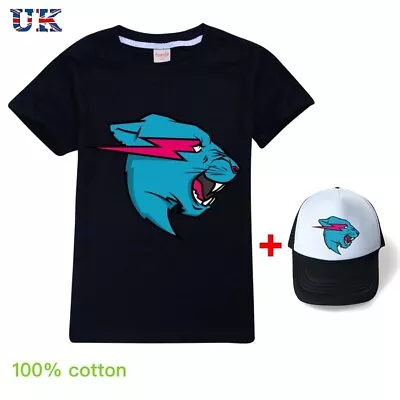 Buy Kids Mr Beast Lightning Cat T Shirt+Baseball Cap Suits Cotton Short Sleeve Tops • 12.99£