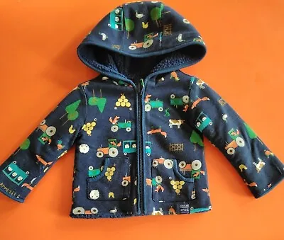 Buy Joules Baby Toddler Tractor Farm Print Coat 6-9 Months Fleece Lined Hood Jacket • 17£
