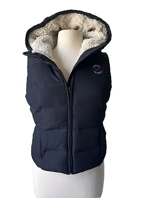 Buy HOLLISTER Women LARGE Navy Sherpa Lined Hooded Down Feather Puffer Vest Jacket P • 20.84£