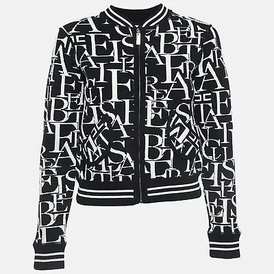 Buy Elisabetta Franchi Black/White Patterned Knit Bomber Jacket S • 172.38£