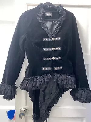 Buy Hearts And Roses Victorian Gothic Velvet Black Jacket Lace UK12 Used Once • 25£