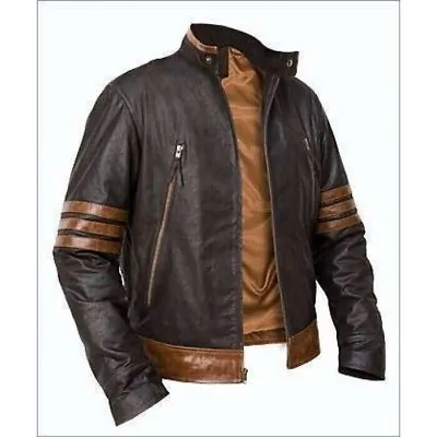 Buy Men's X-Men Wolverine Origins Bomber Style Retro Biker Brown Real Leather Jacket • 23.12£