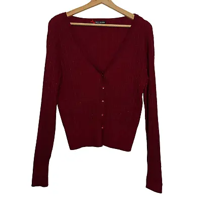 Buy Hell Bunny Cardigan Womens Large Burgundy Cable Knit Button Rockabilly 50s Goth • 22.99£