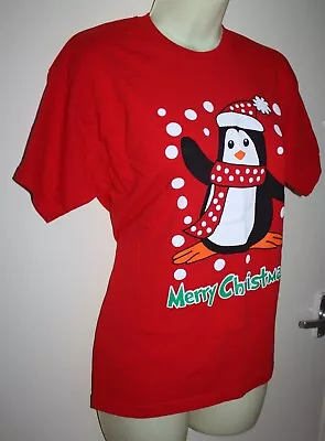 Buy Ladies Red Christmas Penguin T-Shirt. Merry Christmas! Size Medium. • 5£