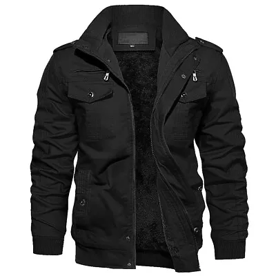 Buy Men Tactical Firm Jacket Fleece Lined Winter Warm Cargo Work Coat Cotton Outwear • 59.98£