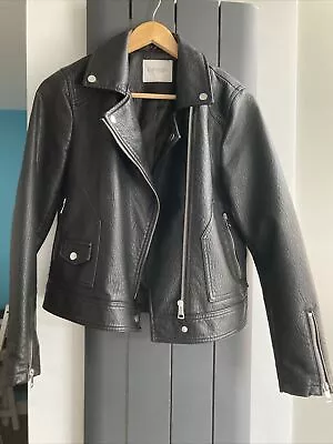 Buy Black Faux Leather Biker Jacket Size 12 • 5£