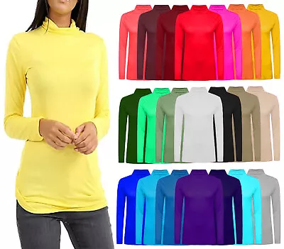 Buy Womens Long Sleeve Polo Neck Top T Shirt Ladies Polo Turtle High Neck Top UK8-26 • 7.99£