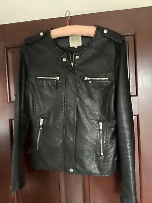 Buy Ladies Nine Black Faux Leather Jacket Size 14 (back Neckline Fabric Fraying) • 5£