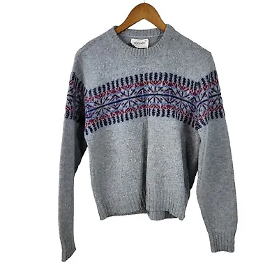 Buy Vintage 80s Sweater Size Medium Wool Nordic Icelandic Snowflake Gray Blue Red • 22.20£