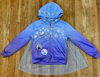 Buy Disney Frozen II Hooded Jacket Detachable Cape Full Zip Size 7/8 Blue Purple • 11.83£
