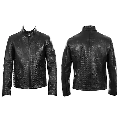Buy Men's Black Crocodile Alligator Leather Motorcycle Real Leather Jacket • 47.99£