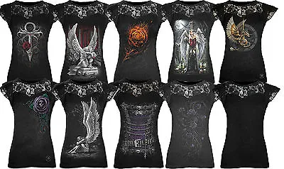 Buy Spiral Direct LACE NECK CORSET Top/Goth/Rose/Steampunk/Dragon/Rock/Metal/Tee • 22.99£