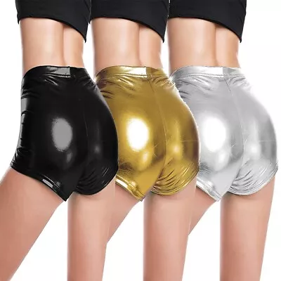 Buy Edgy Workout Shorts Women High Waist Shiny Stretch Hot Pants Fitness Apparel • 8.96£